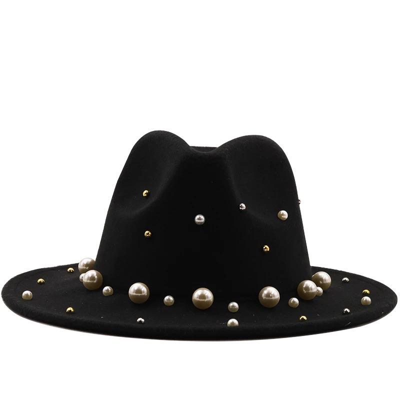 Black pearl beaded Wila fedora fashion hat Pearl Fedora Hat - Etsy main image 3
